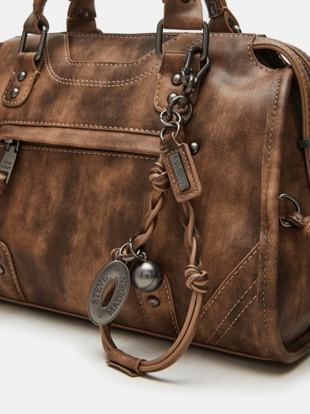 NEW STEVE MADDEN RIGGS BAG BROWN DISTRESSED Womens Top Handle Crossbody Purse - Picture 5 of 5